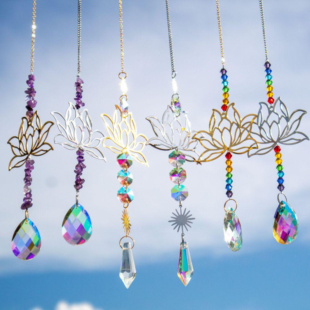 Hollow Glass Sun Catcher Exquisite Wind Chimes Window Decor Crystal Lotus Pendant Outdoor Indoor
