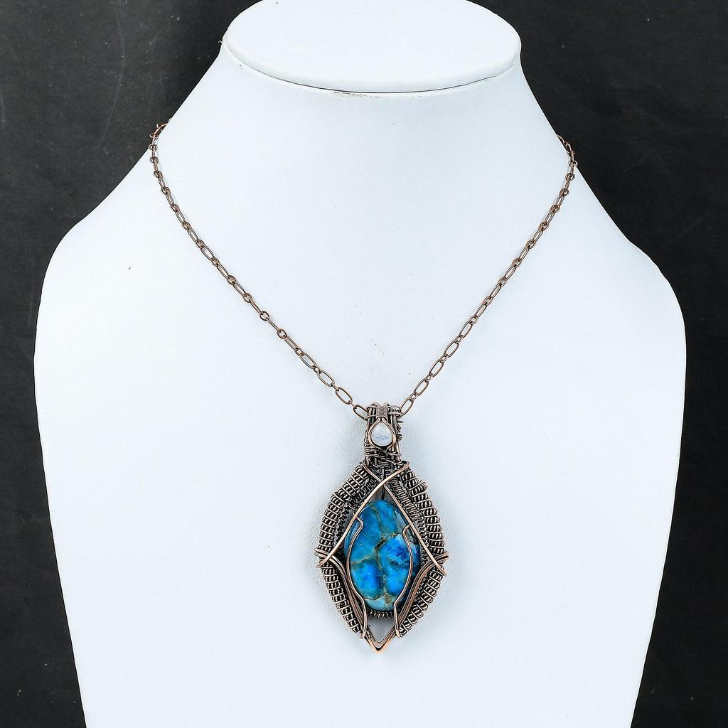 Неоново-апатитовый кулон, ювелирные изделия из медной проволоки, кулон ручной работы, кулон из медной проволоки, кулон с лунным камнем, изысканные ювелирные изделия из драгоценных камней, подарок для нее