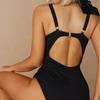 Женское бикини черного цвета, цельный сексуальный купальный костюм с высокой талией, пляжный купальник, женский летний купальник