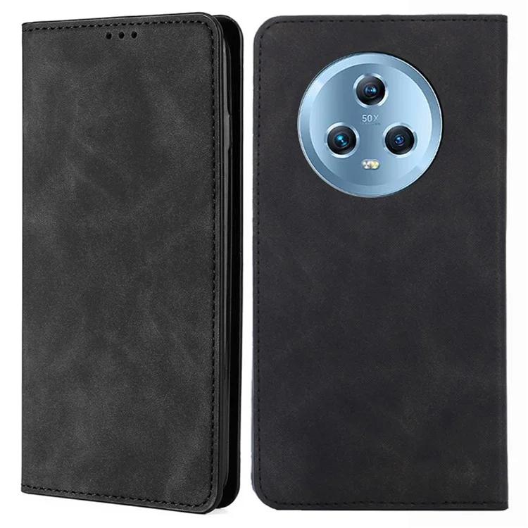 For Honor Magic5 PU Leather Card Holder Flip Stand Case Skin-touch Feeling Cell Phone Cover