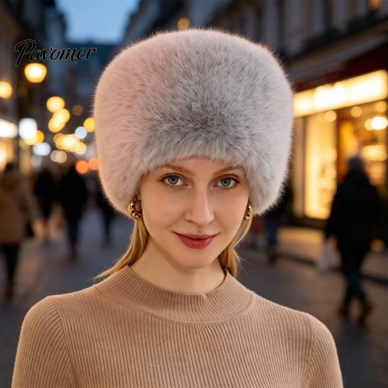 Теплая шапка для прогулок Женская пушистая без полей, Искусственный мех Однотонная Подарок для Ушанки Плюшевая Зимняя Пушистая Панама Для холодной погоды
