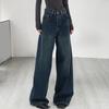 Женские джинсы в стиле ретро с высокой талией, прямые широкие брюки, длинные брюки с карманами, темные цветные джинсовые брюки большого размера, уличная одежда