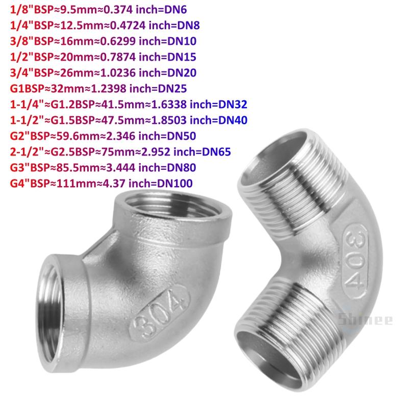 1/8" 1/4" 3/8" 1/2" 3/4" 1" Внутренняя x Наружная резьба Угольник 90 градусов Нержавеющая сталь SS 304 Соединители для труб