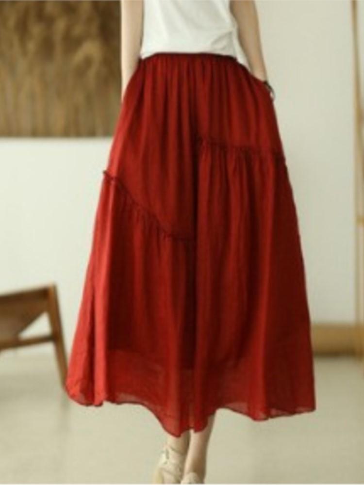 Johnature Женские лоскутные винтажные юбки с эластичной резинкой на талии, однотонные ткани высокого качества, мягкие женские юбки трапециевидной формы