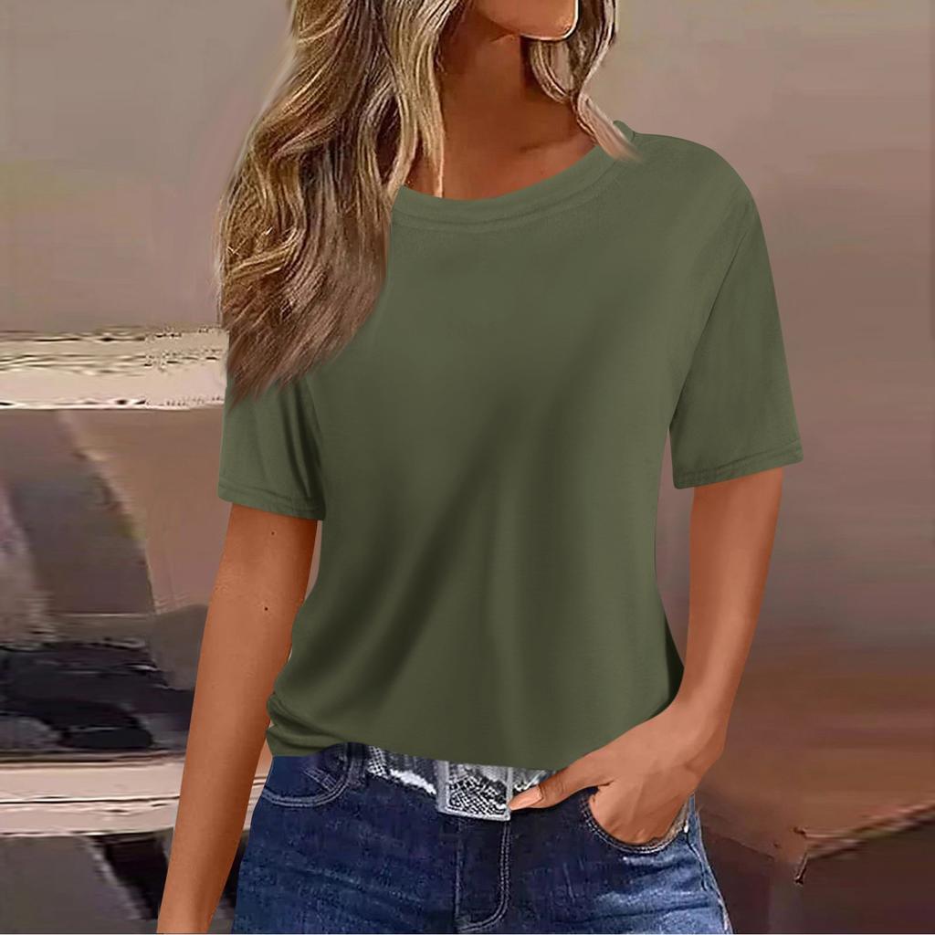 Женская свободная повседневная футболка с коротким рукавом и круглым вырезом, однотонный пуловер, топ