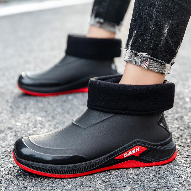 Мужские модные короткие непромокаемые сапоги, нескользящие, водонепроницаемые, кухонные, резиновые сапоги, мягкая подошва, износостойкая обувь для автомойки, для работы и отдыха на воде