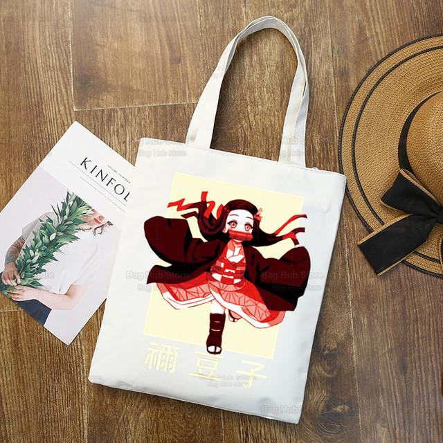 Tanjiro Nezuko Demon Slayer Холст Сумка Harajuku Женский Kimetsu No Yaiba Сумка для покупок Колледж Оригинальная сумка через плечо Ежедневное использование