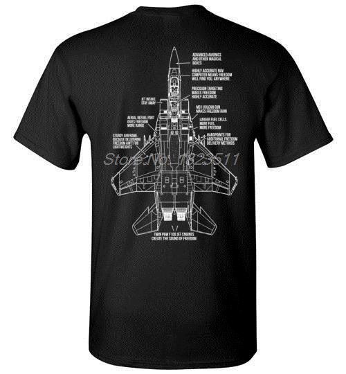 F15 Brings The Freedom Fashion Fighter Blueprint Design Printed TShirt Summer Cotton Short Sleeve Men T Shirt Streetwear