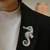Seahorse Brooch Retro Style Autumn Winter Rhinestones Pin Fine Craftsmanship Lapel Badge Coat Accessory Pin