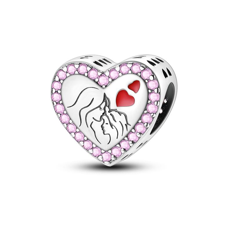 925 Silver Red Color Charms Bead Lipstick High Heels Heart Strawberry Dangle Fit Bangle Bracelet DIY Jewelry
