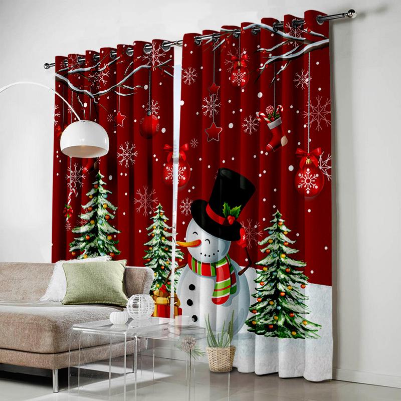Santa Claus Happy New Year Christmas Tree Red Green Window Curtains For Kids Bedroom Living Room Home Decor Navidad Natal