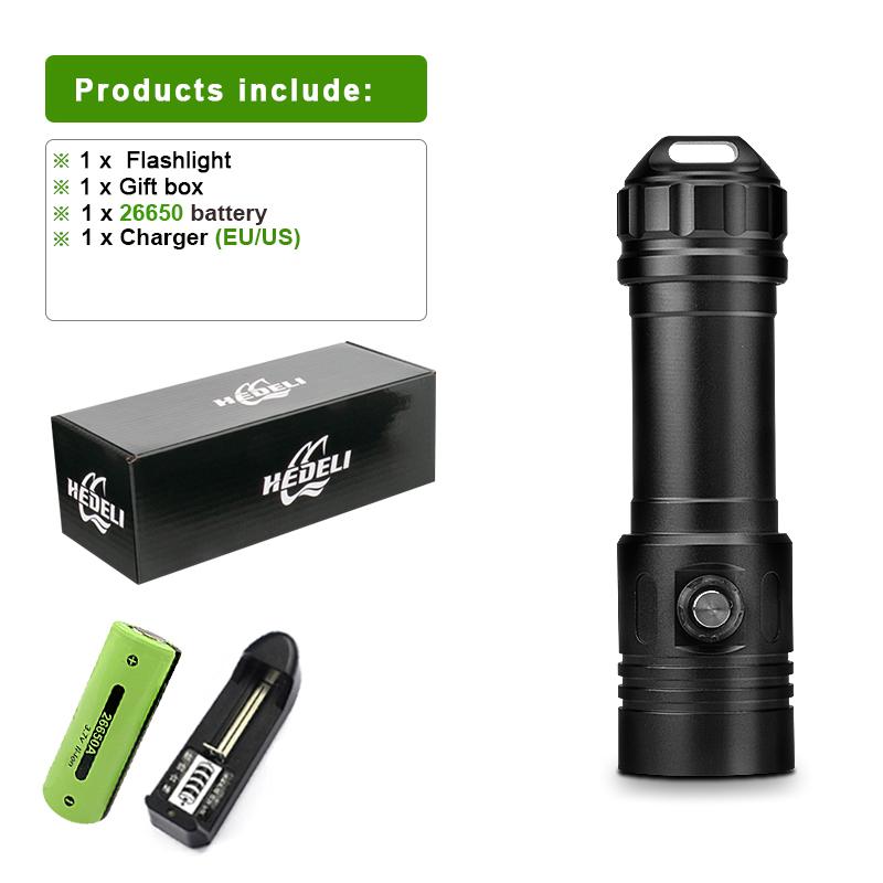 Профессиональный фонарь для дайвинга L2 Wick High Power Dive Flashlight Amphibia Hand Lamp Подводный фонарь для рыбалки