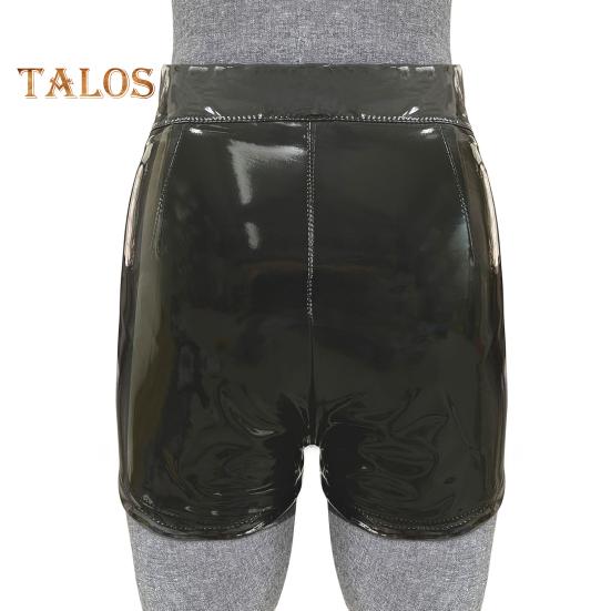 Женские шорты с высокой талией и пуговицами на молнии, шорты из искусственной кожи с подъемом бедер, глянцевые цветные эластичные шорты, одежда для ночного клуба