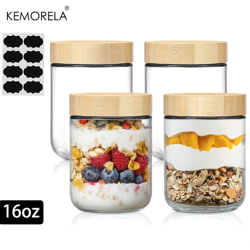 KEMORELA 2/4 шт. Стеклянные банки 290/470 мл с герметичными крышками Контейнеры для овсянки на ночь с бамбуковыми крышками Широкое горлышко Банка Мейсона для салатов