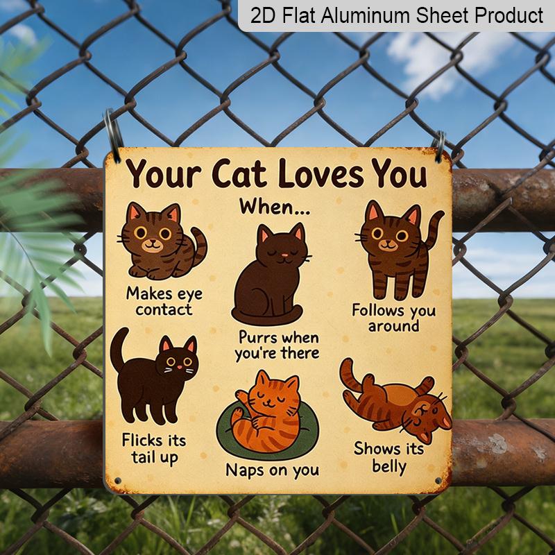 2D Flat, 1pc Vintage Pet Aluminium Metal Plaque, "Your Cat Loves You" Letter Sign, Home Wall Decor Plaque for Living Room Office Hallway, Perfect