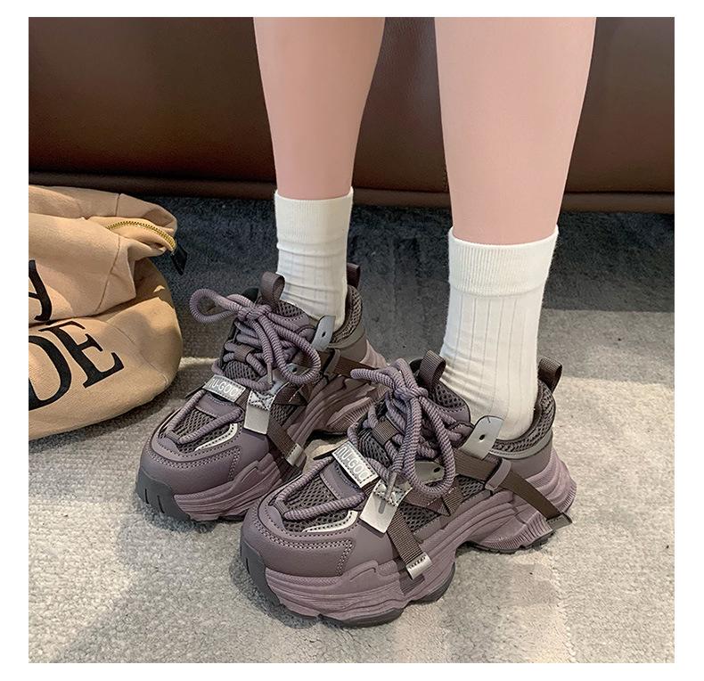 Женские кроссовки на толстой подошве с сетчатой платформой - Осень 2025, Универсальный стиль, Маленький размер, Повседневная обувь, увеличивающая рост.