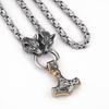 Personal Men 'S Stainless Steel Viking Wolf Head Thunder Hammer Pendant Necklace Emperor Chain Personality