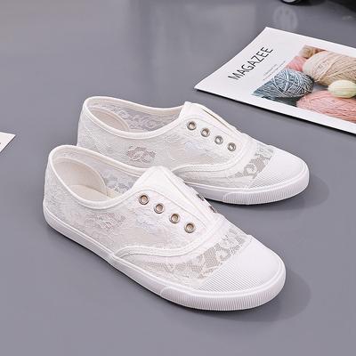 Модные женские парусиновые балетки с кружевной перфорацией, дышащие белые кроссовки в балетном стиле, удобная обувь на каждый день, легкие туфли