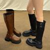 Мода Зима Платформа Женские Сапоги до Колена Мода Рыцарские Длинные Ботильоны Квадратный Каблук Обувь с Пряжкой на Ремне Largas De Mujer