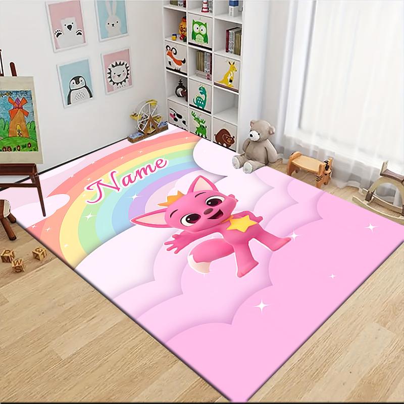 Custom Name Rainbow Fox Adventure Carpet Rug Customizable Soft Washable Anti-Slip Home Living Room Sofa Mats Personalized Rug. 0909161
