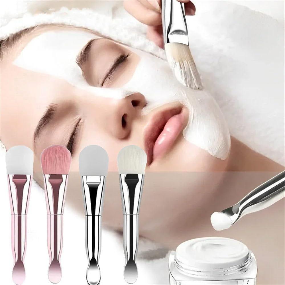 Chrome Handle Double-Ended Face Mask Brush Soft Hair Foundation Applicator Beauty Tool