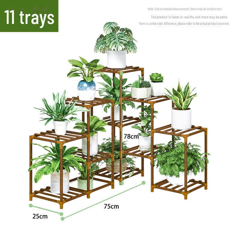 Solid Wood Multi-Layer Indoor Balcony Flower Stand for Bonsai, Succulents & Hanging Plants