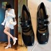 Fashion Women Chunky Heels Mary Jane Shoes Spring New Fashion Square Toe Double Ankle Strap Pumps Women Elegant Leather High Heels Shoes