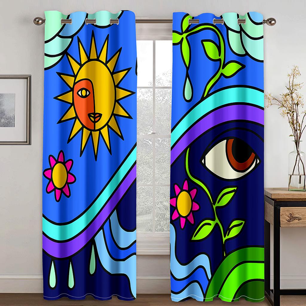 Floral Butterfly Print Drapes Grommet Curtains for Bedroom Living Room Decor with Hooks Rod Pocket