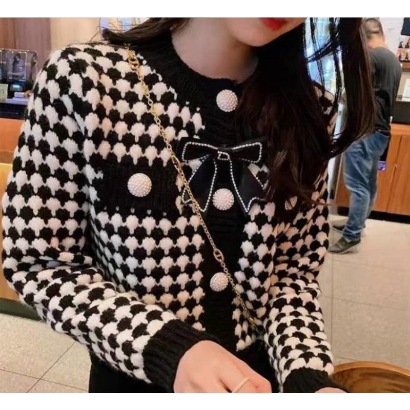 Women S Knit Cardigan Sweater Round Neck Bow Decor Casual Loose Fit Outerwear