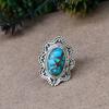 Кольцо с овальным драгоценным камнем из синей меди и бирюзы, серебряное кольцо 925 пробы, кольцо в стиле бохо, подарок для нее, эффектное кольцо, дизайнерское кольцо, женское кольцо