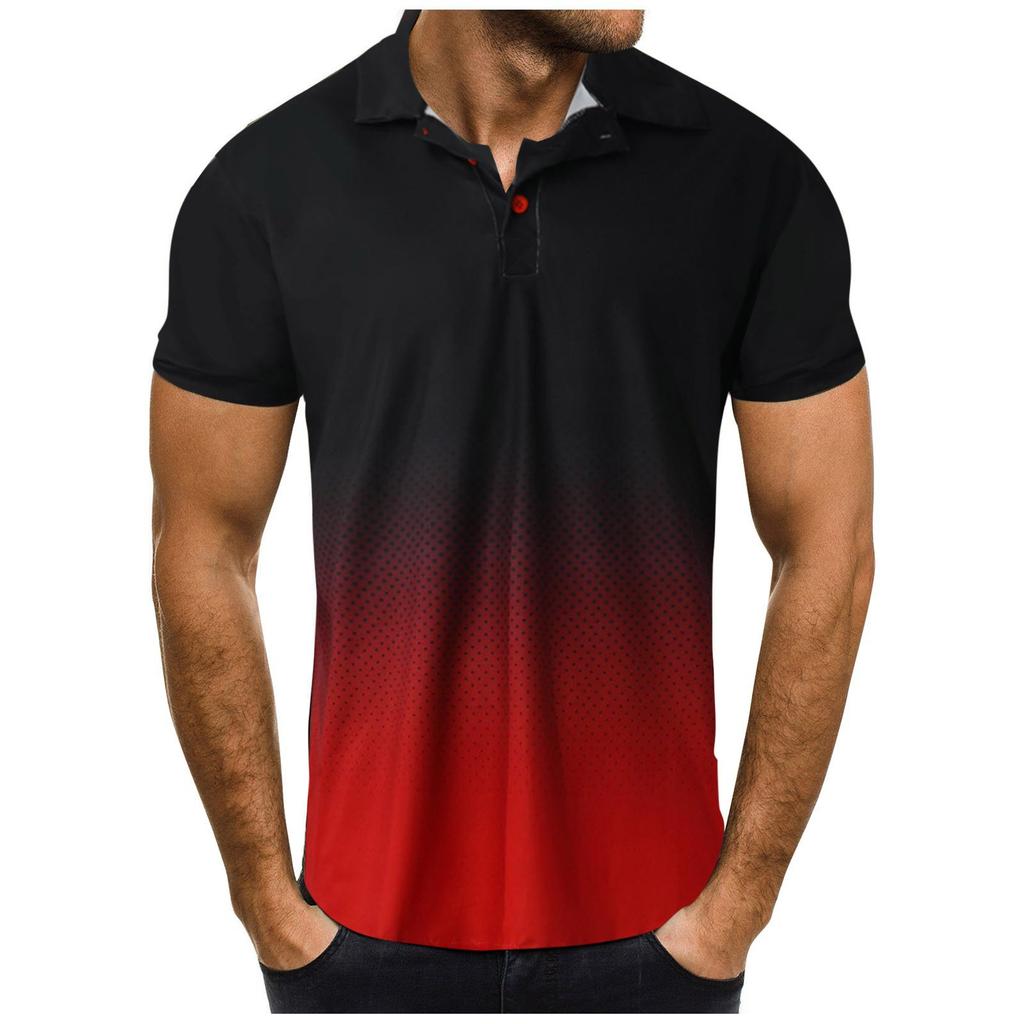 Мужская повседневная спортивная футболка с градиентом и отворотом, футболка с коротким рукавом, блузка