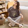 Paibangnu summer loose short sleeved pants home suit set with breast pads and snowflake cotton
