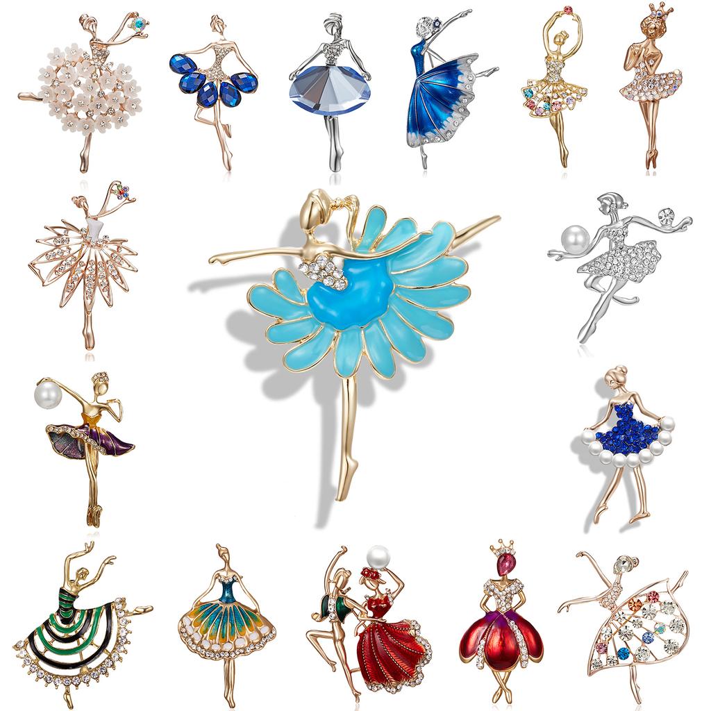 Cute Figure Brooch Dancing Ballet Girl Dancer Crystal Rhinestone Brooches for Women Metal Pins Party Wedding Jewelry Best Gift