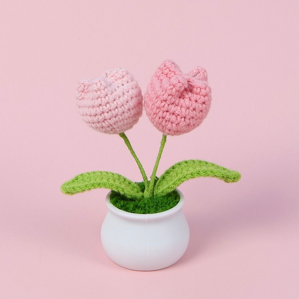 DIY Craft Тюльпан Цветы ручной работы Готовые плетеные цветы ручной работы в горшке Декор для домашнего рабочего стола