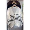 Модный длинный рукав V-образный вырез полосатый вязаный кардиган женский пальто осень и зима свободные женские кардиганы куртка топы элегантный мягкий теплый трикотаж 24826