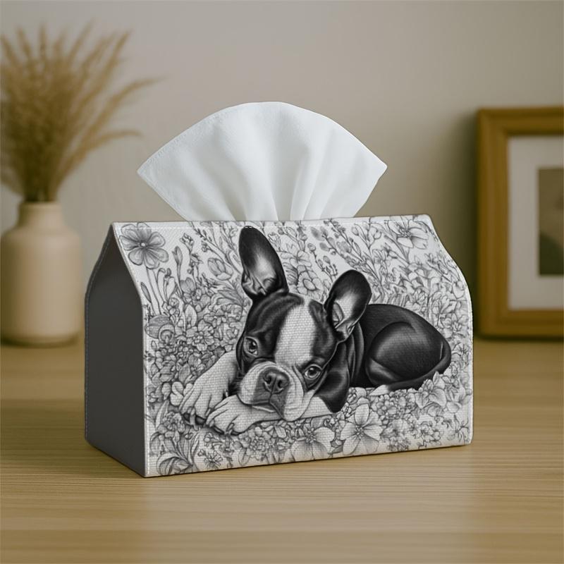 1pc Classic Monochrome Artistic Tissue Box Cover,Dog Floral Line Art High-Quality,Durable,Lightweight,Foldable Storage,Ideal for Living Room and Dinin