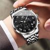 OLEVS Men's Quartz Watch Water-Resistant, Date Display, Luminous Hands, Stainless Steel Band, Black
