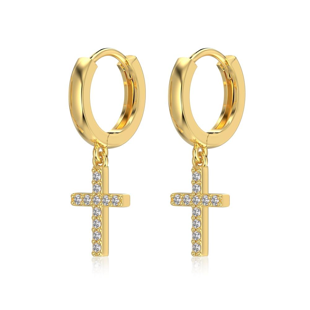 Dylam Jewelry Dainty S925 Silver 5A Cubic Zirconia Tiny Religious Cross Pendant Hoop Earrings for Women Daily Wear Jewel