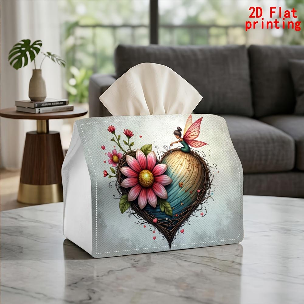2D Flat 1pc, Tissue Box. Heart-Shaped Flower Nest Pattern Napkin Dispenser, Reusable, Daily Desktop Tissue Organizer, Suitable for Kitchen Living Room