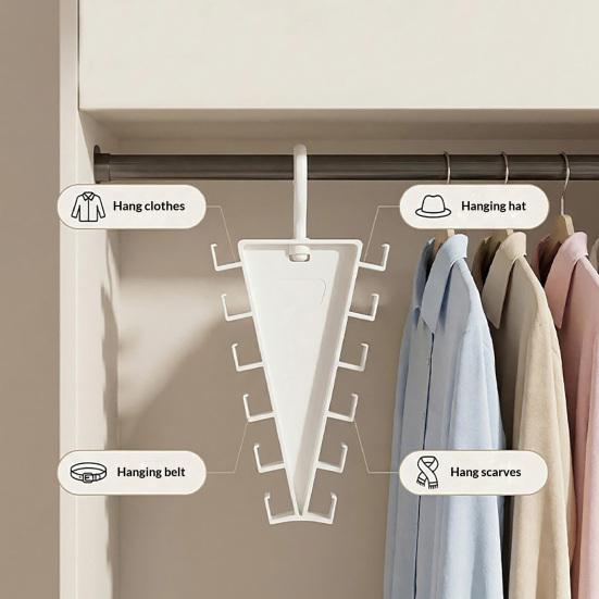 Coat Hanger 360° Rotatable V Shaped Structure Rack with 12-Hook Large Capacity Space-Saving Vertical Hook for Clothes Scarves Belts