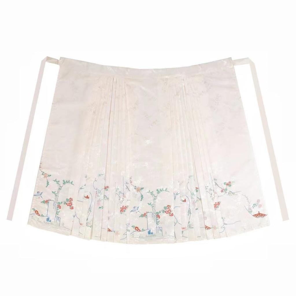Women Ming Dynasty Hanfu Set Floral Bird Mamian Skirt Jacquard Plane Sleeve Top Traditional Chinese Outfit