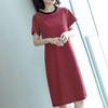 Women Casual Striped Middle Dress Short Sleeve Loose Round Neck Summer Lightweight Comfortable Office Beach Party Dress