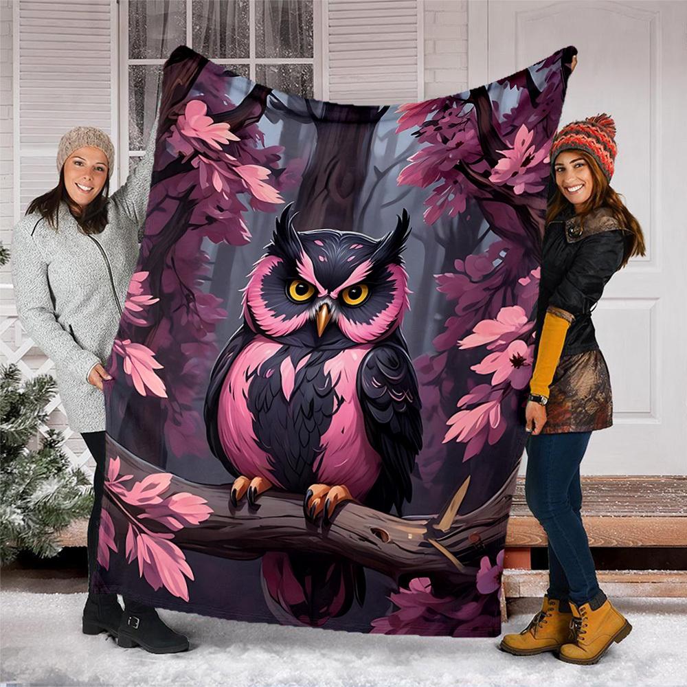 1 шт. Сова Ветвь Сакуры Плед из Полиэфирного Волокна, Легкий Фланель, Мягкий и Теплый, Для Всех Сезонов, Для Улицы, Кемпинга, Цифровая Печать