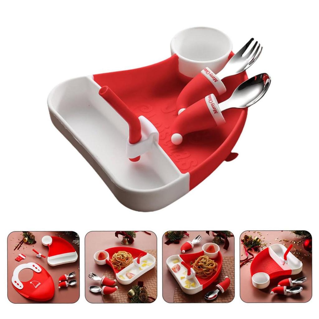 Набор рождественских сервировочных тарелок с присоской, принадлежности для кормления, рождественская тарелка с фруктами, обеденный стол на 6 персон с дорожкой