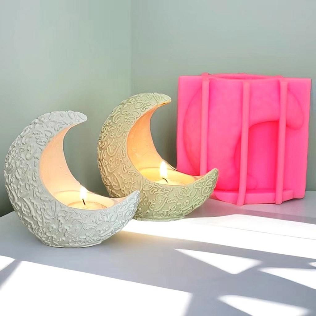 Moon Shaped Candlestick Mold Moon Crystal Epoxy Resin Silicone Mold DIY Half-Moon Candle Holder Molds Home Decorations