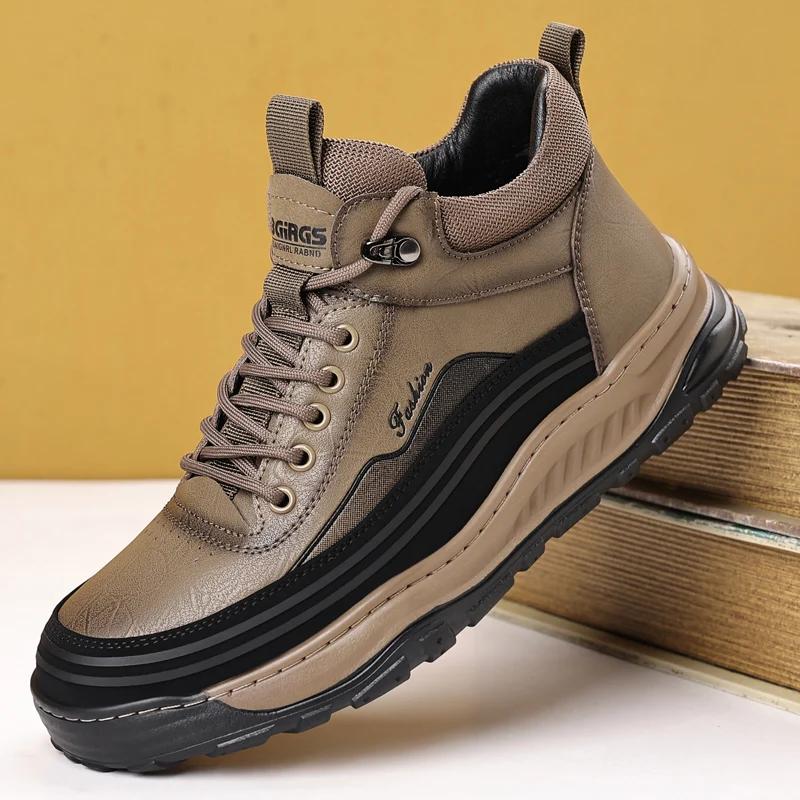 Модная итальянская мужская обувь 2024Новая классическая модная обувь из натуральной кожи Уличная удобная противоскользящая плоская дизайнерская обувь Ботинки на шнуровке Спортивная повседневная обувь