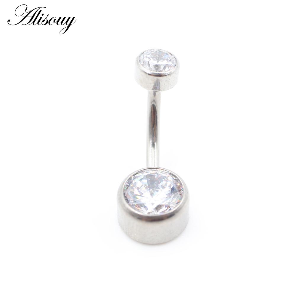 Alisouy 1PC с внутренней резьбой G23 титановый цилиндрический стержень круглый циркон женское пупочное кольцо пирсинг украшения для тела