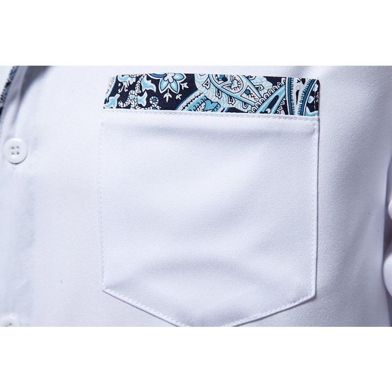 Весна-лето Британский ретро Slim Fit Color Blocks Повседневная мужская рубашка с длинным рукавом Рубашки (Мужской)