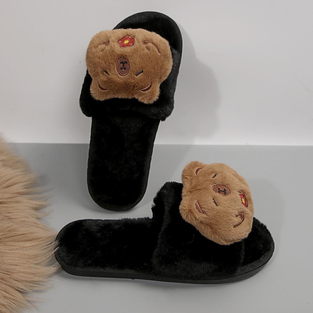 Теплые Пушистые Тапочки Женские Толстые Пушистые Меховые Тапочки Черные Белые Милые Животные Домашние Шлепанцы Домашние Слайды Плоские Комнатные Напольные Туфли