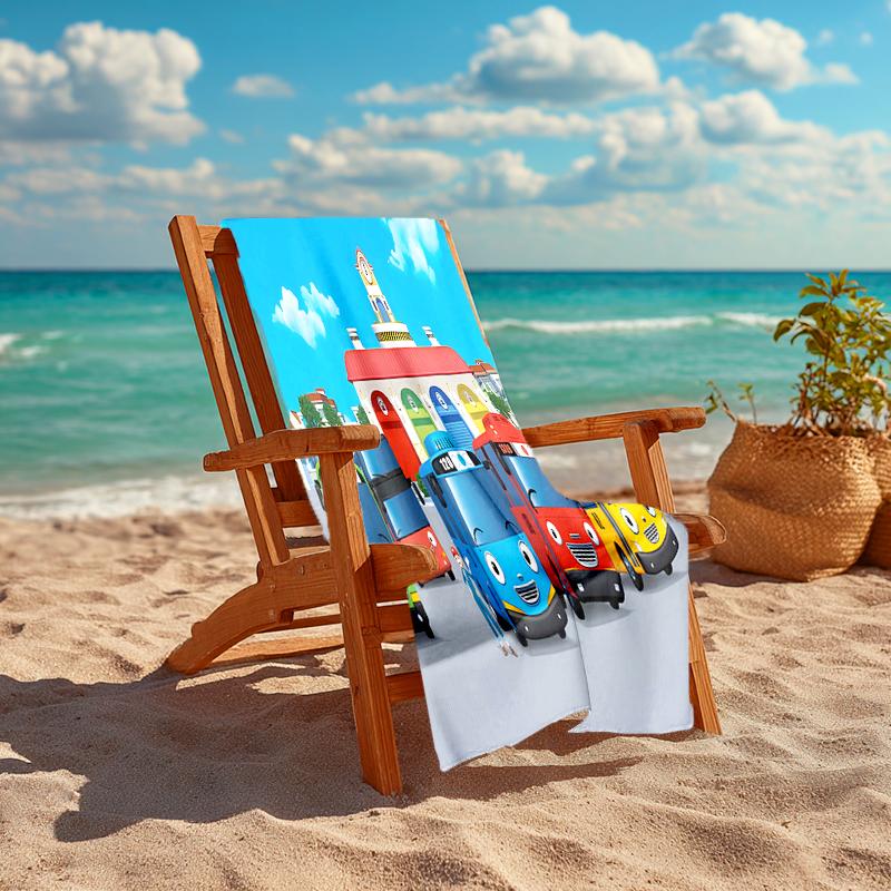 1pc Tayo The Little Bus1 Beach Towel, Comfortable and Thick, and Swimming/Bath/Picnic/Camping Towel, Suitable for Seaside Beaches